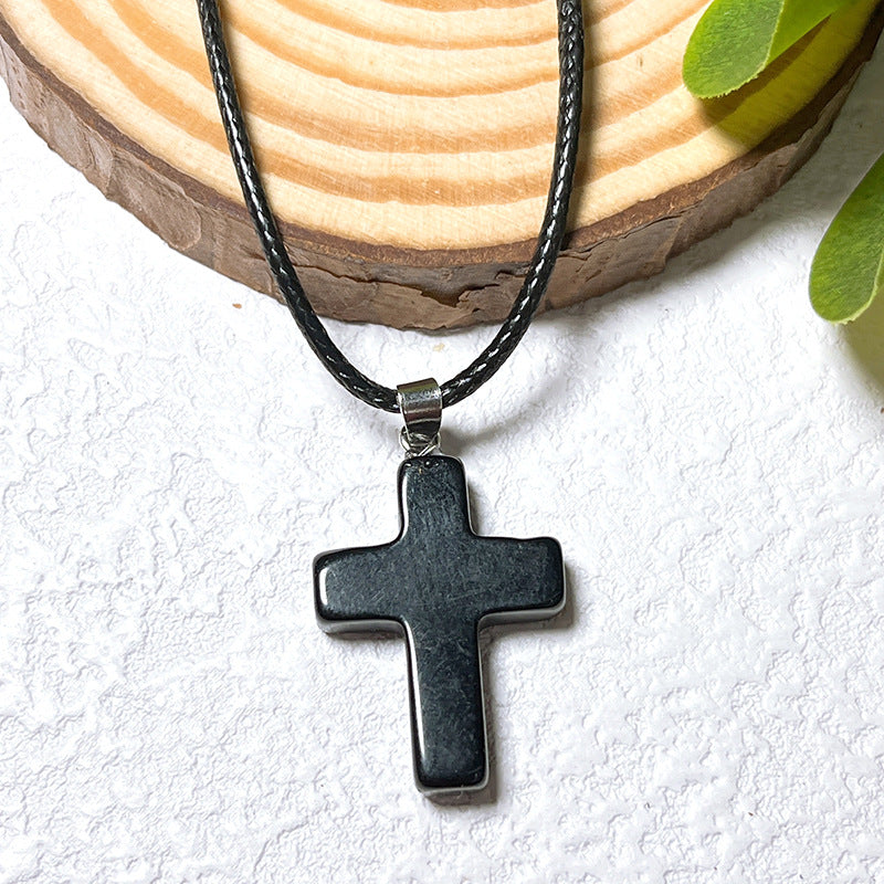 Crystal Cross Fashion Ornament Accessories Leather Rope Pendants