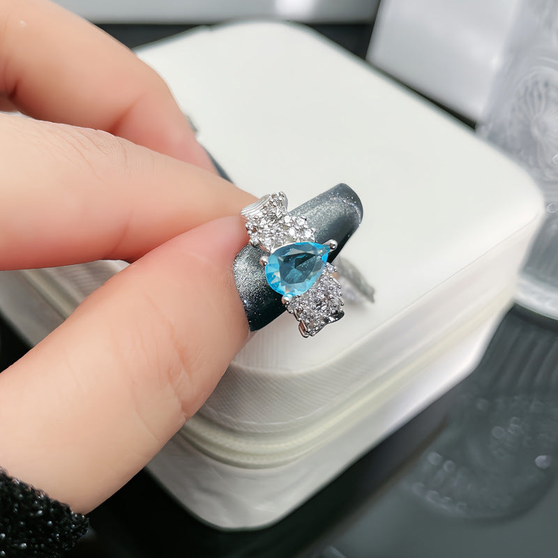 Aquamarine Zircon Light Luxury Graceful Personality Open Rings