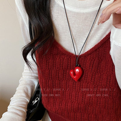 Heart Pull-out Adjustable Sweater Chain Niche Necklaces