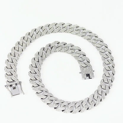 Men's Rhombus Three-row Drill Full Alloy Hip Hop Necklaces