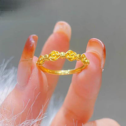 Gold Rose Branch Wedding Ceremony Set Rings