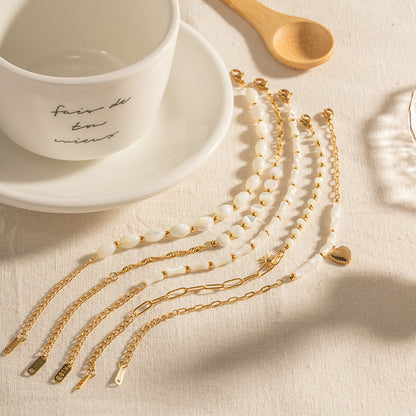 Fritillary Bone Chain Shell Pearls Beaded Bracelets