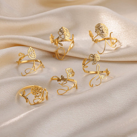 December Birthday Flower Name Stainless Steel Rings