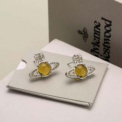Women's Saturn Rotatable Micro Glass Bead Niche Earrings