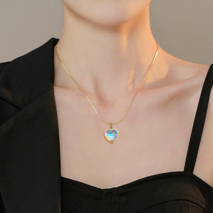 Colorful Peach Heart Minimalist Furnace Real Gold Female Clavicle Necklaces