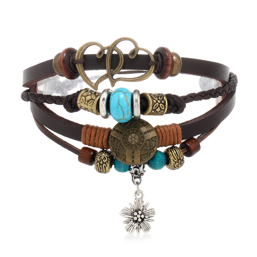 String Beads Feather Turquoise Colored Glaze Bracelets