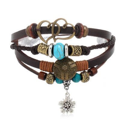 String Beads Feather Turquoise Colored Glaze Bracelets