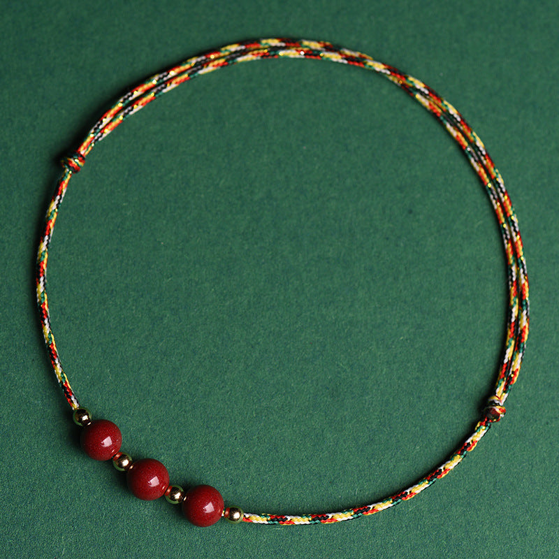 Women's & Men's Rope Cinnabar Lucky Beads Red Anklet Bracelets