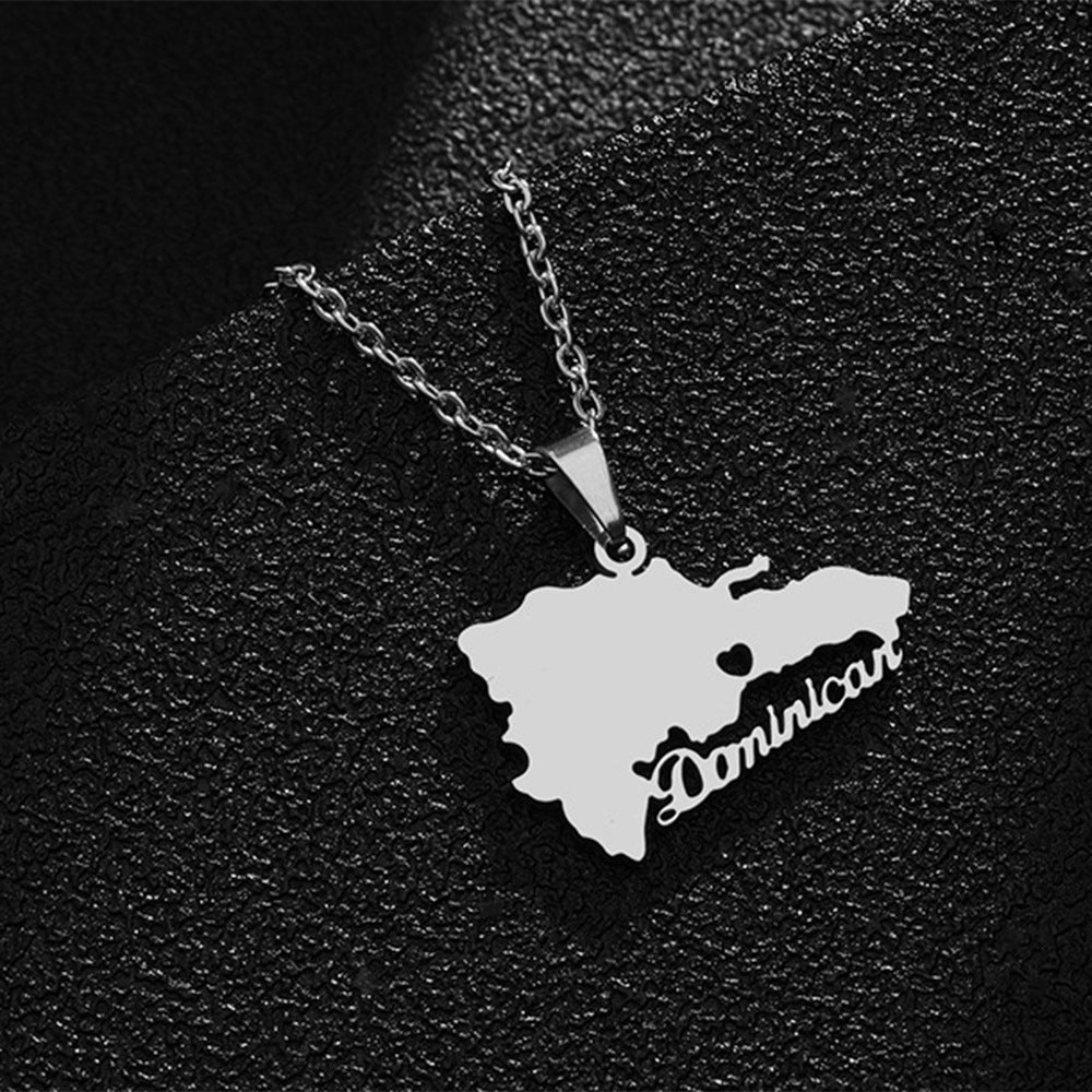 Women's & Men's Dominica Map Titanium Steel Stainless Couple Necklaces