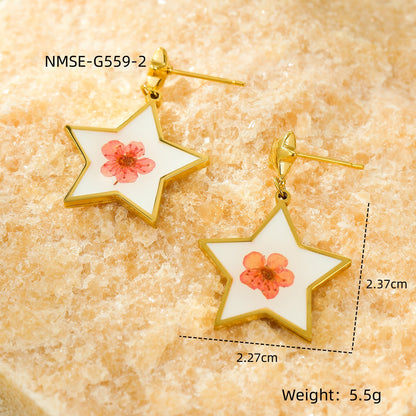 Heart Water Drops Geometric Dried Flower Earrings