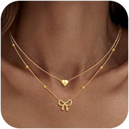 Best-selling Letter Love Bow Beaded Layered Necklaces