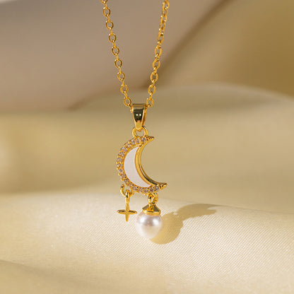 Light Luxury Small Stroke Shell Pearl Female Zircon Necklaces