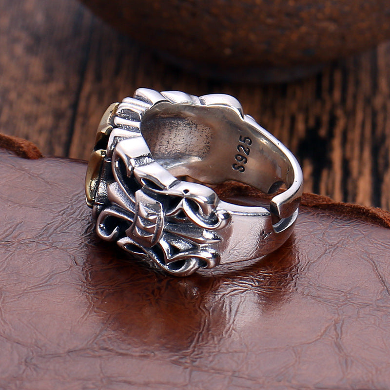 Men's Vintage Thai Sier Cross Open-end Personality Fashion Rings