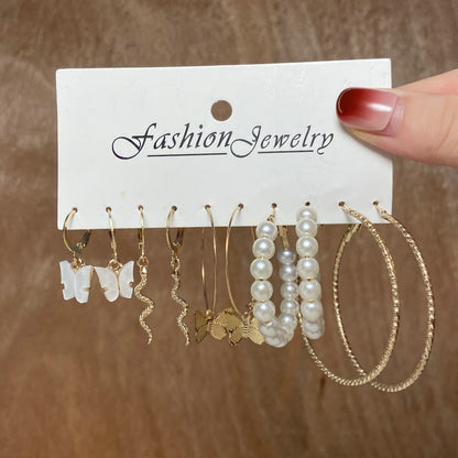 Women's Butterfly Pearl Creative Retro Alloy Card Earrings