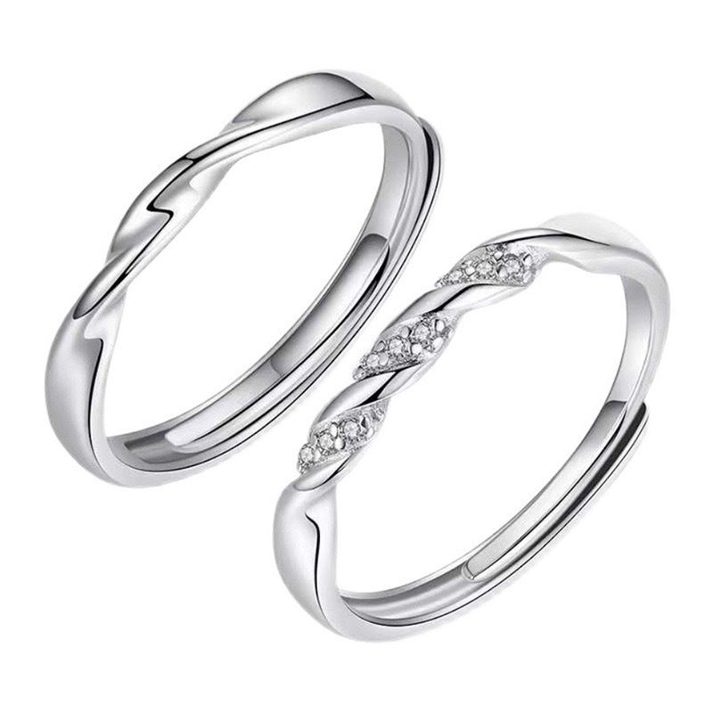 Women's & Men's Sier Pair Of Mobius Strip Couple Rings