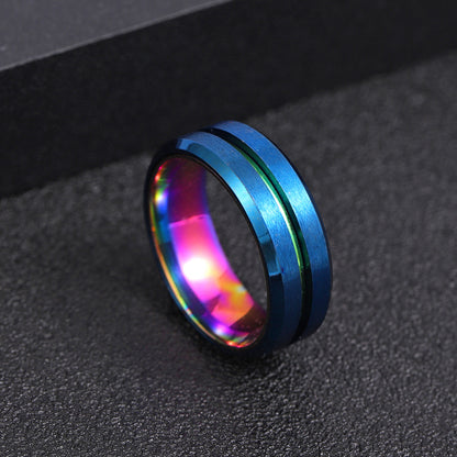 Women's & Men's Stainless Steel Ornament Patchwork Surface Brushed Rings