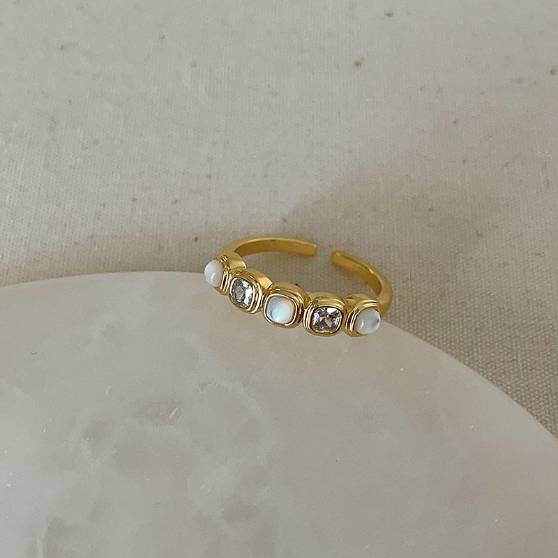 Luxury Pearl Zircon Golden Open-end Collection Female Rings
