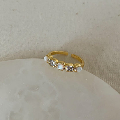 Luxury Pearl Zircon Golden Open-end Collection Female Rings