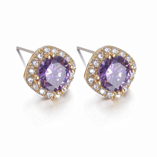 Zircon Ear Large Square Round Zirconium Earrings