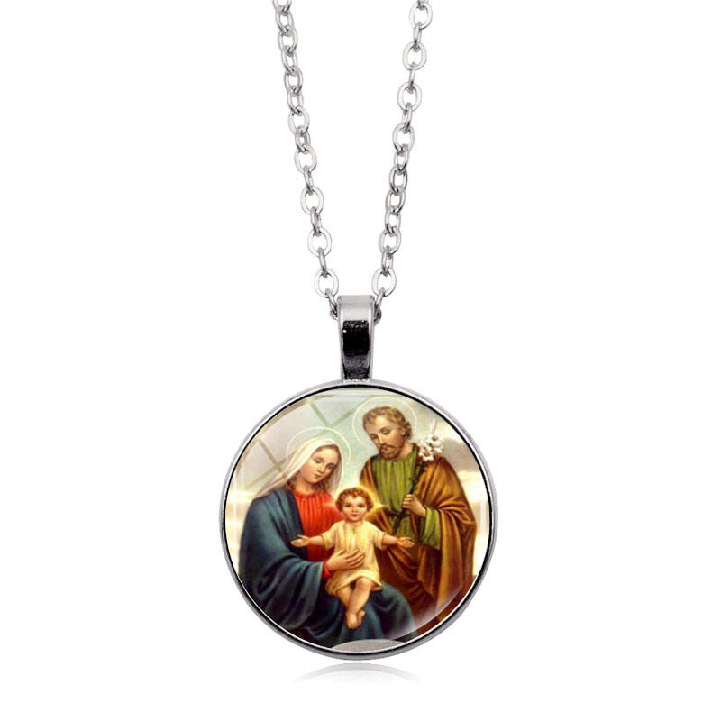 Women's Jesus Time Gem Cabochon Vintage Sweater Necklaces