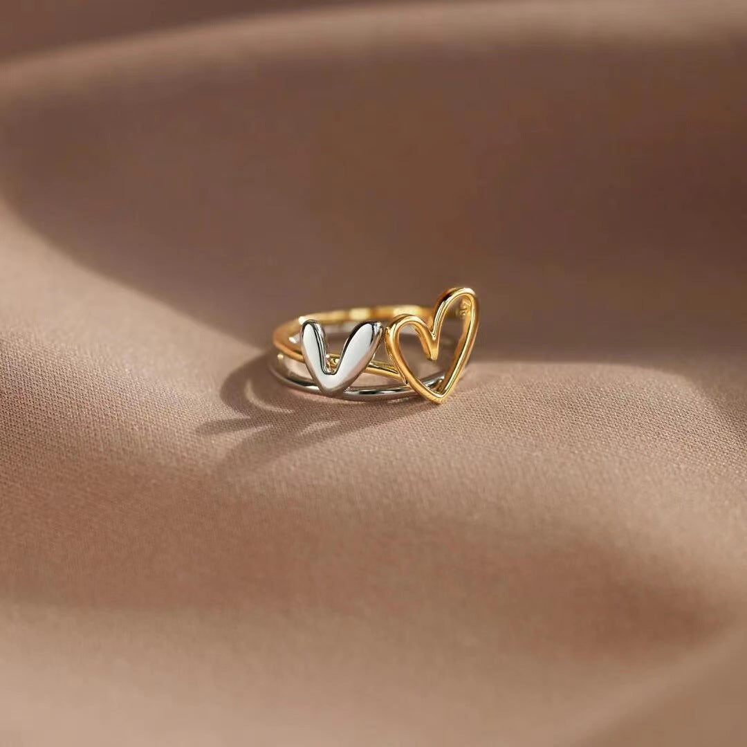 Women's Irregular Two-color Love Two-piece Copper Rings
