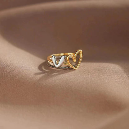 Women's Irregular Two-color Love Two-piece Copper Rings
