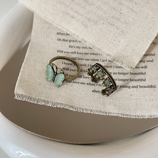 Style Light Luxury High-grade Dripping Butterfly Flower Open Female Rings