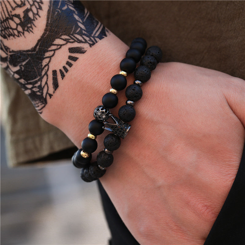 Men's Beaded Suit Haematite Cross Dumbbell Zircon Bracelets