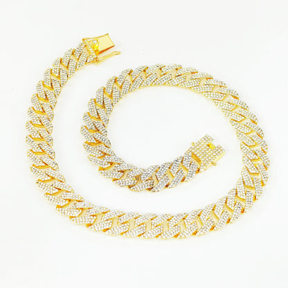Men's Rhombus Three-row Drill Full Alloy Hip Hop Necklaces
