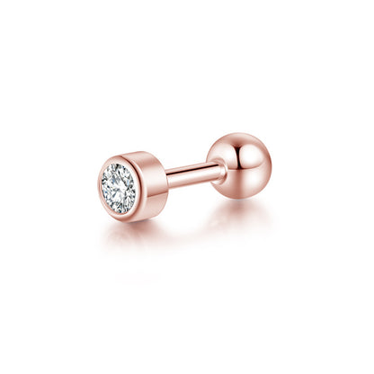 Single Diamond Ear Bone Female Titanium Ball Rose Gold Earrings