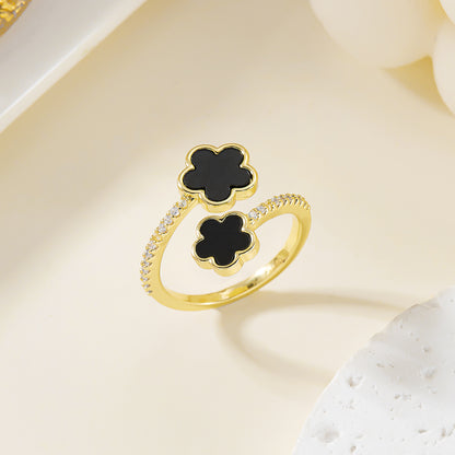 High Sense Five Petal Flower Open Inlaid Rings