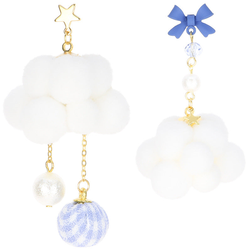 Cloud Pompons Cute Blue Bow Top Rings