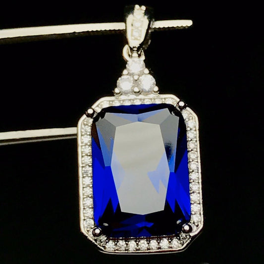 Rectangular Artificial Sapphire Fashion Colored Gems Female Elegant Pendants