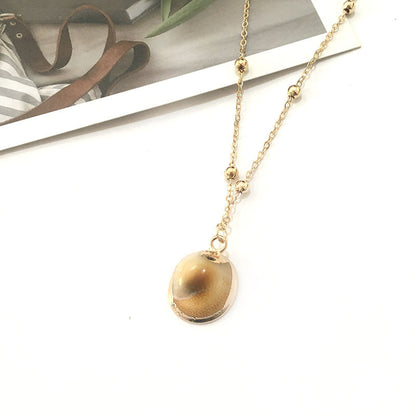 Women's & Men's Style Natural Shell Gold-plated Edge Alloy Necklaces