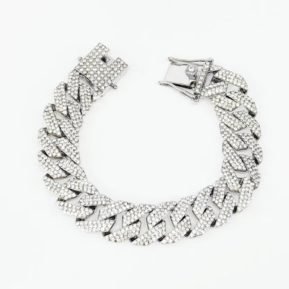 Men's Rhombus Three-row Drill Full Alloy Hip Hop Necklaces