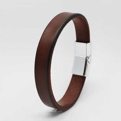 Simple Versatile Cowhide Leather Glossy Retro Creative Magnetic Snap Bracelets