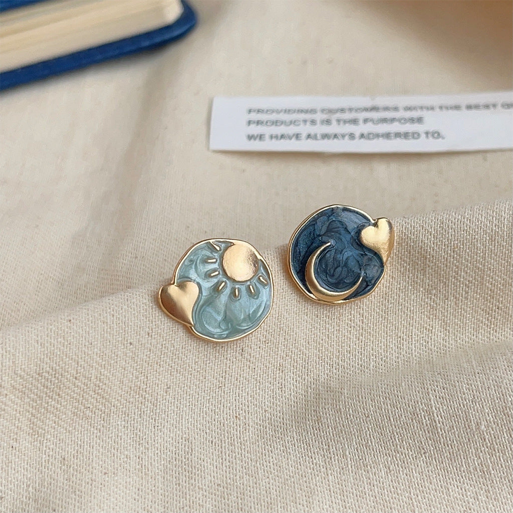 High-grade Sense Blue Color Enamel Design Blooming Earrings