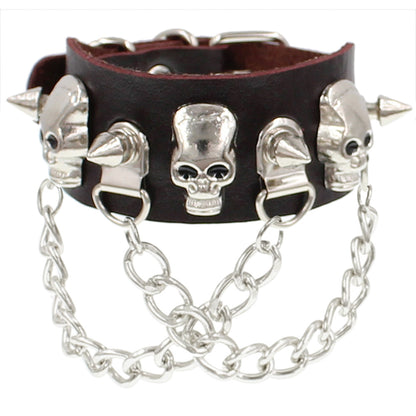 Punk Skull Rivet Tassel Chain Leather Bracelets