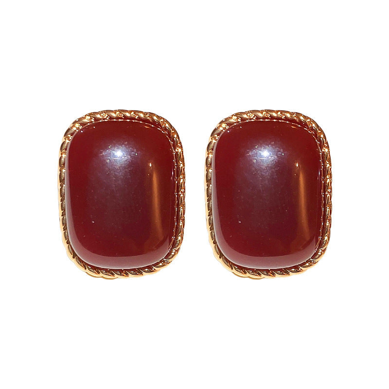 Gold Electroplated Sier Needle Red Dripping Earrings