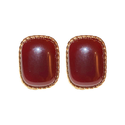 Gold Electroplated Sier Needle Red Dripping Earrings