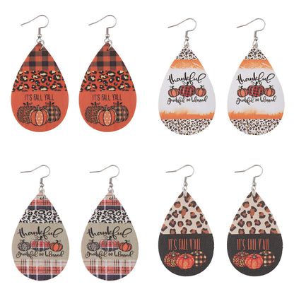 Plaid Polka Dot Pumpkin Water Drop Earrings