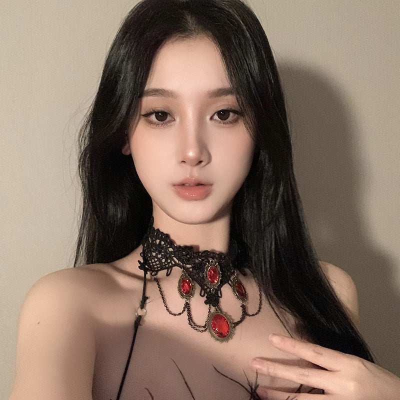 Gemstone Rose Accessories Female Dark Style Light Luxury Minority Necklaces