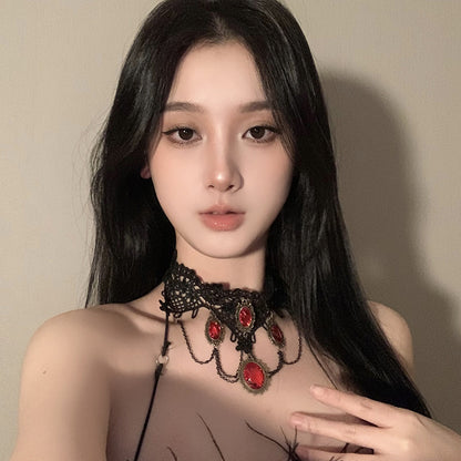 Gemstone Rose Accessories Female Dark Style Light Luxury Minority Necklaces