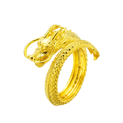 Placer Gold Dragon Phoenix Couple Open Adjustable Rings