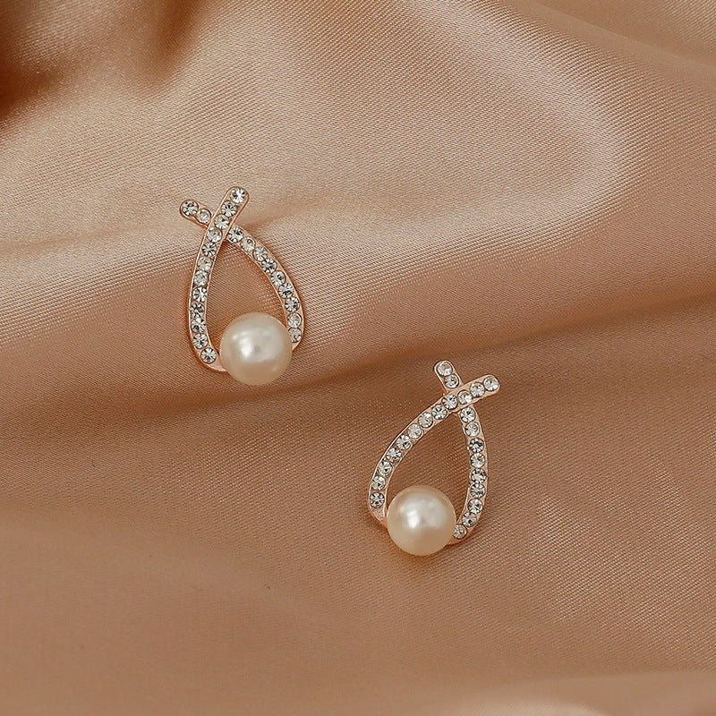 Fashion Sier Needle Temperament Trend Pearl Rings