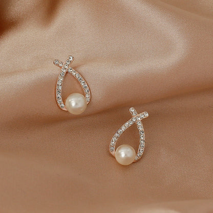 Fashion Sier Needle Temperament Trend Pearl Rings