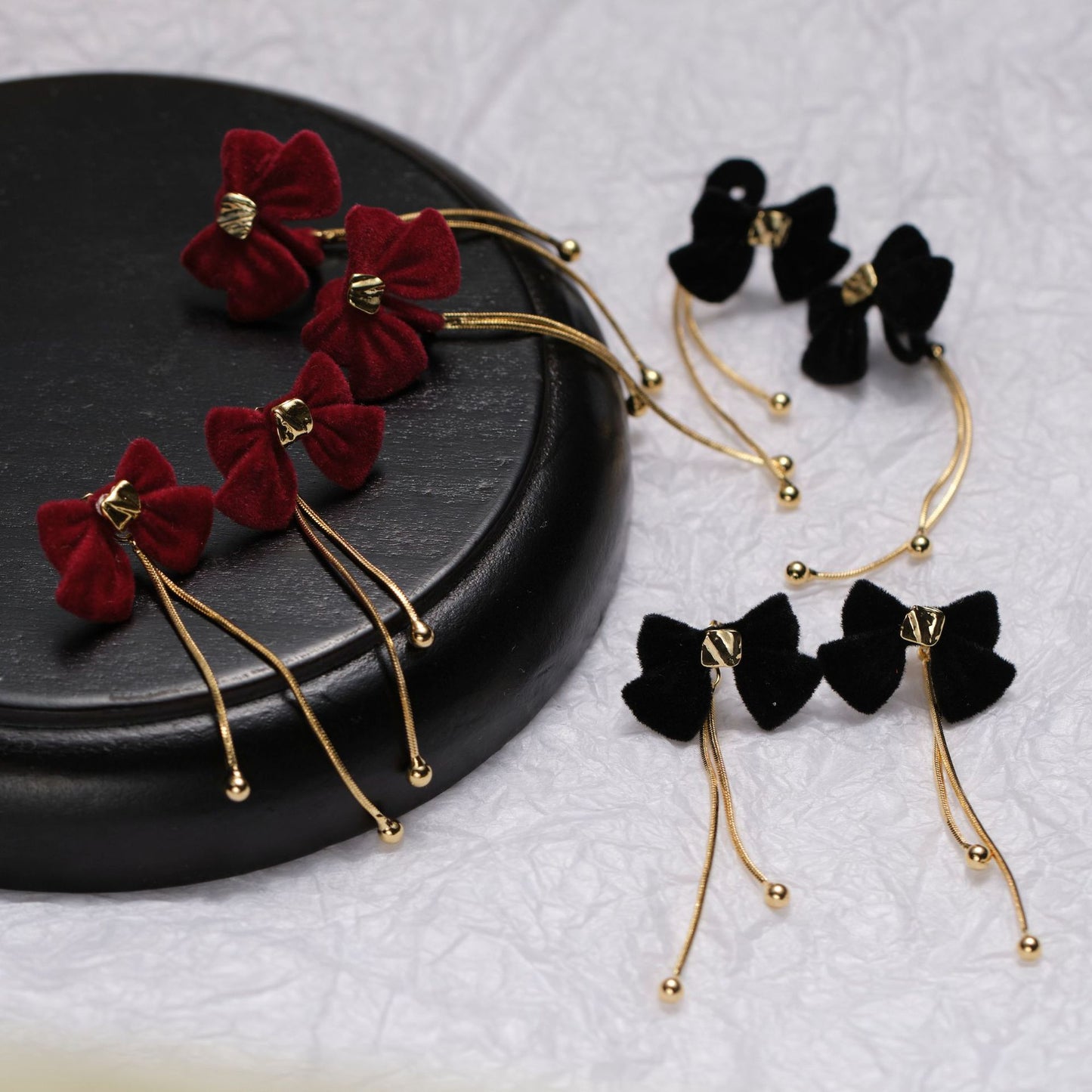 Women's Suitable For With Veet Bow Temperamental Tassel Earrings