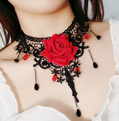 Dark Style Lolita Gothic Female Vintage Rose Necklaces