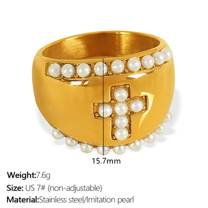 High-grade Inlaid Imitation Pearl Rhinestone Retro Rings