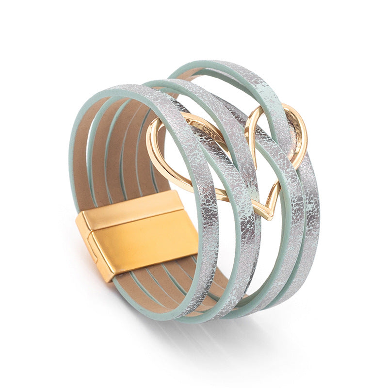 Women's High Quality Leather Fashion Love Heart Color Bracelets